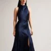 Ted Baker Lilymay Cowl Neck Bias Cut Midi Dress, Dark Blue/Navy