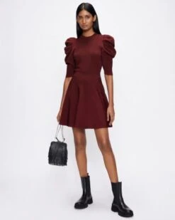Ted Baker LLORNA Statement Sleeve Skater Dress, Deep Purple/Red