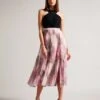 Ted Baker Loulous Midi Dress With Floral Pleated Skirt, Pink Blush/Black