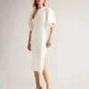 Ted Baker Lounia Fluted Sleeve Knitted Bodycon Midi Dress, Ivory