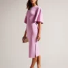 Ted Baker Lounia Fluted Sleeve Knitted Bodycon Midi Dress, Pink