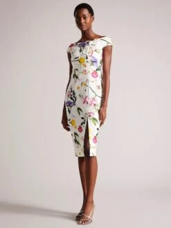 Ted Baker Loveina Floral Bardot Bodycon Dress, White/Multi