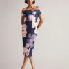 Ted Baker Lovez Bardot Bodycon Dress, Dark Navy/Multi