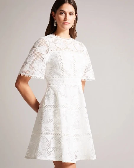 Ted Baker Lydiiha Mini Fit And Flare Lace Dress, White 2 Ted Baker Lydiiha Mini Fit And Flare Lace Dress, White - Image 2