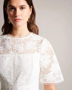 Ted Baker Lydiiha Mini Fit And Flare Lace Dress, White 5 Ted Baker Lydiiha Mini Fit And Flare Lace Dress, White -EleganceWear Store ted baker lydiiha mini fit and flare lace dress white3