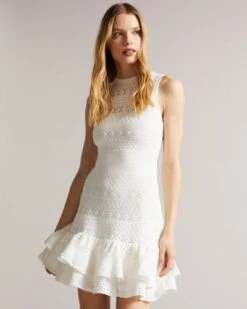 Ted Baker Maleko Lace Stitch Dress, White