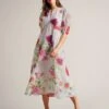Ted Baker Mekayla Empire Line Midi Dress With Puff Sleeve, White/Multi