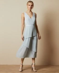 Ted Baker Ionaa Pleated Sleeveless Midi Dress, Light Blue/Mint