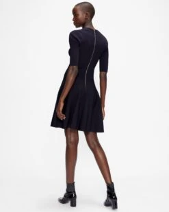 Ted Baker MILLLY Knitted Sweetheart Skater Dress, Dark Navy -EleganceWear Store ted baker millly knitted sweetheart skater dress dark navy1