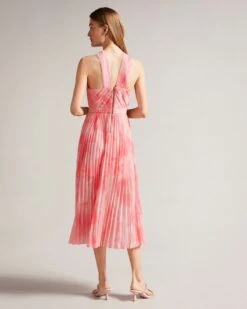 Ted Baker Mirelia Cross Front Pleated Midi Dress, Coral -EleganceWear Store ted baker mirelia cross front pleated midi dress coral1