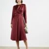 Ted Baker NEENHA Side Wrap Pleated Sleeve Midi Dress, Red