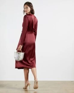 Ted Baker NEENHA Side Wrap Pleated Sleeve Midi Dress, Red -EleganceWear Store ted baker neenha side wrap pleated sleeve midi dress red1 e1599644787806