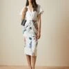 Ted Baker NERRIS Floral Jamboree Twist Detail Midi Dress, White/Multi