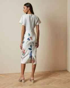 Ted Baker NERRIS Floral Jamboree Twist Detail Midi Dress, White/Multi -EleganceWear Store ted baker nerris floral jamboree twist detail midi dress white multi1 e1591191517995