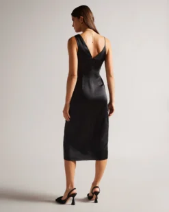 Ted Baker Odellia Asymmetric Waist Detail Slip Dress, Black -EleganceWear Store ted baker odellia asymmetric waist detail slip dress black1