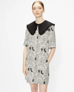 Ted Baker OSCALA Cat Print Mini Dress, Black/White