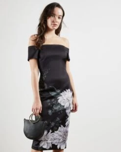 Ted Baker PEAONY Clove Bardot Bodycon Dress, Black/White