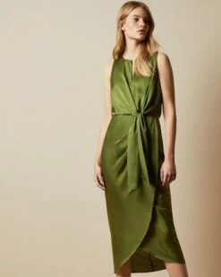 Ted Baker POHSHAN Keyhole Detail Midi Dress, Khaki Green