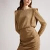 Ted Baker QUINCI Mini Dress With Shoulder Detail, Beige Brown/Black