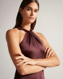 Ted Baker Renon Twist Neck Midi Dress, Deep Purple