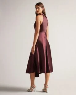 Ted Baker Renon Twist Neck Midi Dress, Deep Purple -EleganceWear Store ted baker renon twist neck midi dress deep purple1 copy e1660137848463
