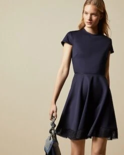 Ted Baker ROHDIA Mesh Detail Skater Dress, Navy Blue