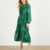 Ted Baker ROSIIIE Serendipity Pleated Long Sleeve Midi Dress, Green/Multi