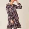 Monsoon Rowan Heritage Print Dress Blue, Navy Blue/Multi