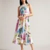 Ted Baker Saanvii Floral Halter Neck Midi Dress, White/Pink/Multi