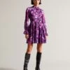 Ted Baker Sammieh High Neck Fit And Flare Mini Dress, Purple/Multi