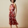 Ted Baker SAYANA Cabana Halter Neck Midi Floral Dress, Dark Brown/Multi