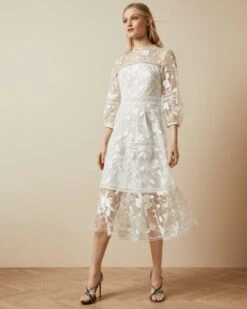 Ted Baker TABII Tiered Lace Midi Dress, Ivory