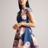 Ted Baker Trinia Floral Print Skater Dress, Dark Blue/Pink Blush