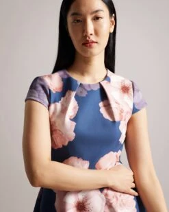 Ted Baker Trinia Floral Print Skater Dress, Dark Blue/Pink Blush -EleganceWear Store ted baker trinia floral print skater dress dark blue pink blush3