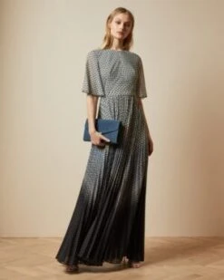 Ted Baker TRISHNA Masquerade Pleated Sleeve Maxi Dress, Black/White