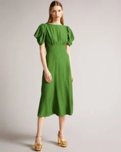 Ted Baker Tulipi Panelled Midi Tea Dress, Green