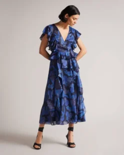 Ted Baker VERTEY Pinafore Ruffle Dress, Dark Navy