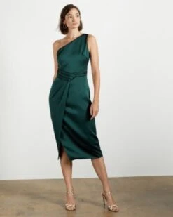 Ted Baker ZAARAA One Shoulder Fold Detail Midi Dress, Green