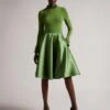 Ted Baker ZADI Frill Neck Full Skirt Dress, Bright Green
