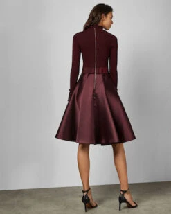 Ted Baker ZADI Frill Neck Full Skirt Dress, Maroon Red -EleganceWear Store ted baker zadi frill neck full skirt dress maroon red1
