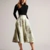 Ted Baker Zolah Midi Dress With Floral Full Skirt, Green/Multi
