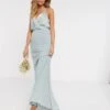TFNC Bridesmaid Contrast Wrap Cami Maxi Dress In Sage Green