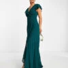 TFNC Bridesmaid Flutter Sleeve Ruffle Detail Maxi Dress In Emerald Green