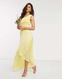 ASOS TFNC Bridesmaid One Shoulder Maxi Dress In Yellow