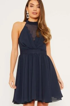 TFNC Katidja Navy Mini Halter Bridesmaid Dress, Navy