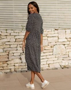 Threadbare Women's Black Abstract Dot Tiered Midi Dress -EleganceWear Store threadbare womens black abstract dot tiered midi dress1