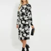 Threadbare Women's Black & White Floral Ruched Midi Dress