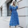 Threadbare Women's Blue Floral Button Down Front Midi Dress