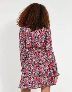 Threadbare Women's Floral Black Pink Print Mini Wrap Dress -EleganceWear Store threadbare womens floral black pink print mini wrap dress2 e1660378152256