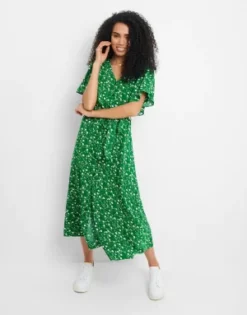 Threadbare Women's Green Floral Print Dress, Green/White